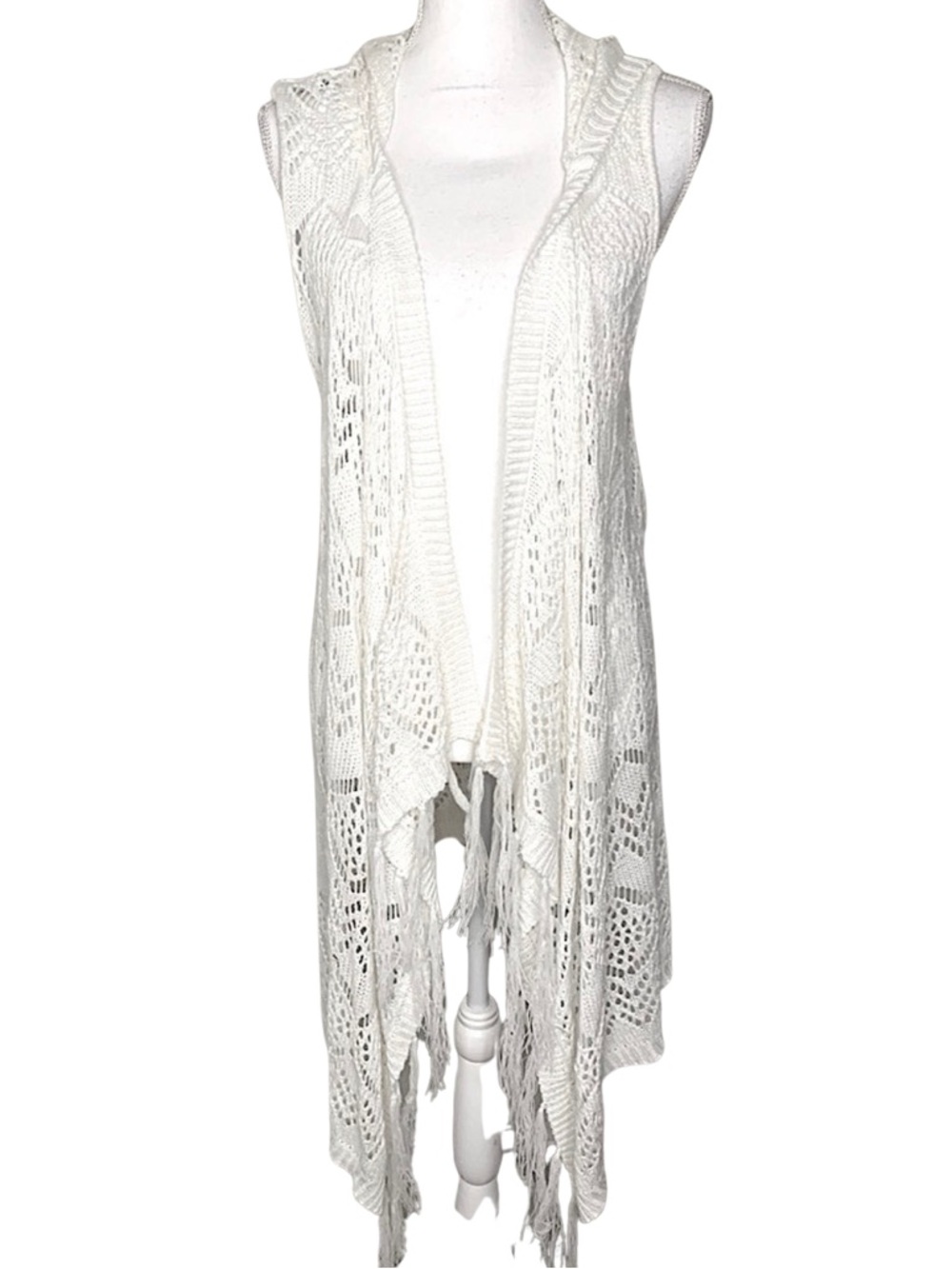 no boundaries Women Boho Knit Hooded Open Front Cardigan Kimono Sweater Medium